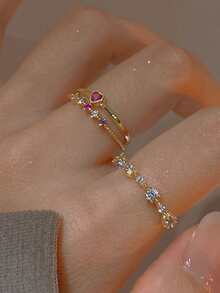 3 cái/bộ Đúng mốt Pha lê Mở Bộ nhẫn Cho bữa tiệc , Ngày , Qủa tặng , Hằng ngày Trộn và kết hợp - Vàng - Xem 2