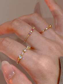 3 cái/bộ Đúng mốt Pha lê Mở Bộ nhẫn Cho bữa tiệc , Ngày , Qủa tặng , Hằng ngày Trộn và kết hợp - Vàng - Xem 1