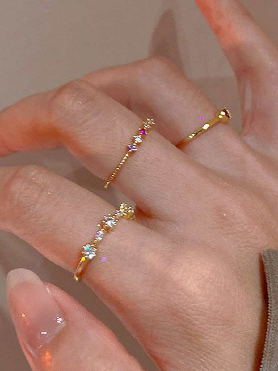 3 cái/bộ Đúng mốt Pha lê Mở Bộ nhẫn Cho bữa tiệc , Ngày , Qủa tặng , Hằng ngày Trộn và kết hợp - Vàng - Xem 1