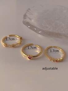 3 cái/bộ Đúng mốt Pha lê Mở Bộ nhẫn Cho bữa tiệc , Ngày , Qủa tặng , Hằng ngày Trộn và kết hợp - Vàng - Xem 6