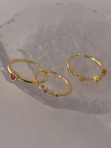 3 cái/bộ Đúng mốt Pha lê Mở Bộ nhẫn Cho bữa tiệc , Ngày , Qủa tặng , Hằng ngày Trộn và kết hợp - Vàng - Xem 4