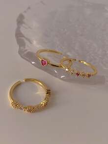 3 cái/bộ Đúng mốt Pha lê Mở Bộ nhẫn Cho bữa tiệc , Ngày , Qủa tặng , Hằng ngày Trộn và kết hợp - Vàng - Xem 5