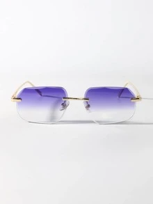 Men's Purple Frameless Aviator Sunglasses - Purple - View 2