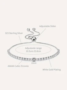 1 件 925 纯银镀白金方晶锆石经典网球链手链，适合女士女孩 | 可调节滑块