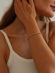 1 件 925 纯银镀白金方晶锆石经典网球链手链，适合女士女孩 | 可调节滑块