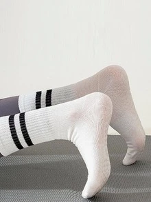 1 par Calcetines de yoga de mujeres resorte & otoño de silicona anti deslizante transpirable mitad de la pantorrilla sin dedo - Blanco - Ver 5