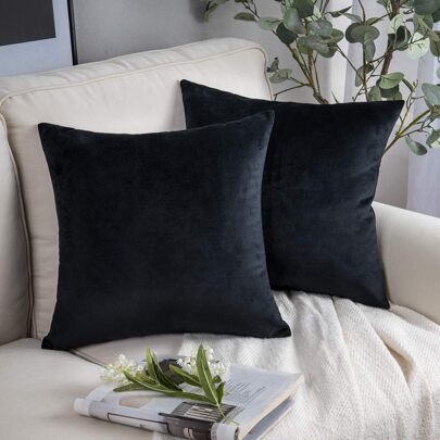 1pc/2pcs Black Velvet Solid Color Decorative Pillow Cover (Pillow Insert Not Included), Square Cushion Cover, Holiday Home Decor Pillow, Soft & Comfortable Fabric, Modern Decor For Sofa, Bedroom, Dorm