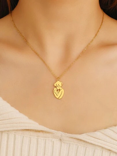 سيدات الأم منقوش فولاذ غير قابل للصدأ قلادة متدلية , الموضة مجوهرات , حفل زواج هدية