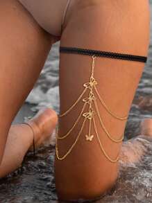1pc Lace Elastic Rope Butterfly/Animal Shaped Thigh Chains For Rave - Gold - View 3