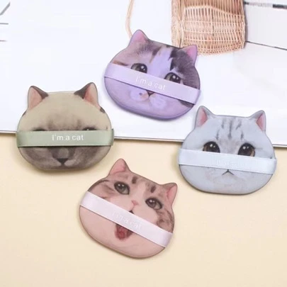 4 piezas Esponja de maquillaje con cabeza de gato, cojín de aire para polvo, uso en seco/húmedo, esponja suave para base de maquillaje líquida, accesorio de maquillaje económico para decoración de habitación, tocador, viaje, dormitorio, accesorios de maquillaje, regalos, regalos de Navidad para mujeres