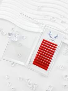 1 Caja De Extensiones De Pestañas Rojas De Seda De Imitación Individual, Pestañas Postizas De Mink De Colores Individuales - Rojo - Ver 2