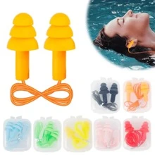 1/2pcs Wired Earplug Set With Cord And Case, Noise-Proof, Waterproof, Anti-Lost Holder, Earplugs