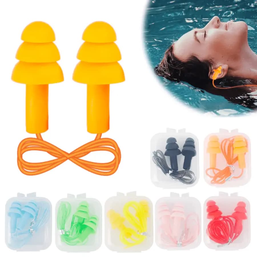 1/2pcs Wired Earplug Set With Cord And Case, Noise-Proof, Waterproof, Anti-Lost Holder, Earplugs