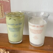 1個350ml粉紅字母印花透明玻璃杯高翻口無蓋設計適合牛奶、咖啡、茶、節日禮物、商用冷沖泡杯 - 粉色 - 查看 12