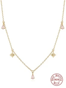 1 pieza 100% plata de ley 925 sol luna con cadena Collar de clavícula de mujeres 18k dorado compromiso Collar gargantilla - oro - Ver 5