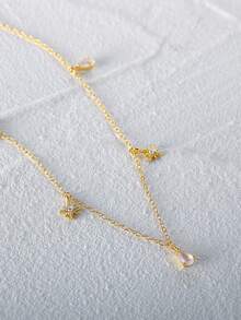 1 pieza 100% plata de ley 925 sol luna con cadena Collar de clavícula de mujeres 18k dorado compromiso Collar gargantilla - oro - Ver 3