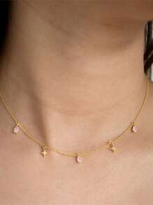 1 pieza 100% plata de ley 925 sol luna con cadena Collar de clavícula de mujeres 18k dorado compromiso Collar gargantilla - oro - Ver 1