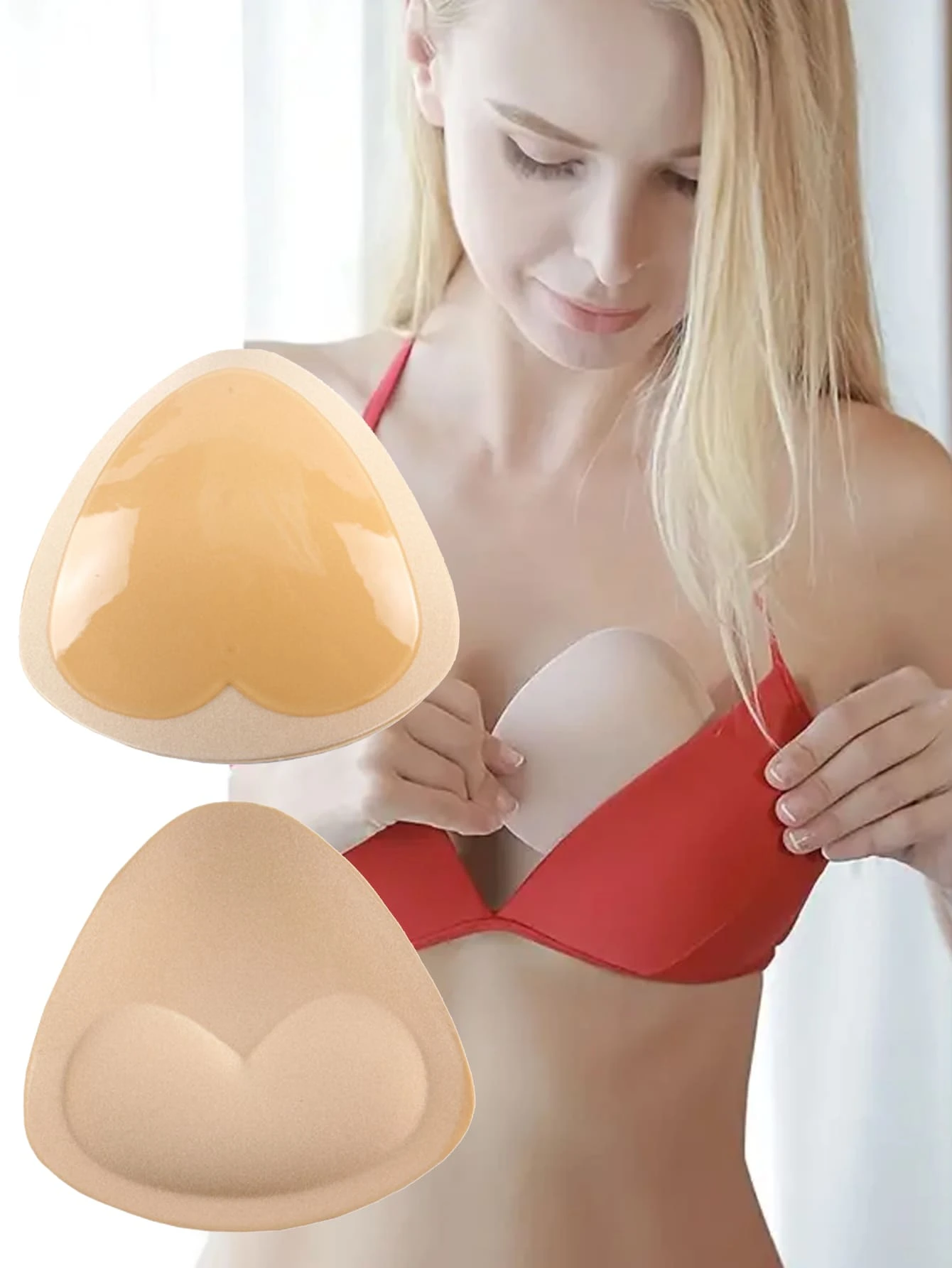 2pcs/pack Self-adhesive Silicone Triangle Shape Bra Pad, Invisible And Seamless - Apricot - View 1