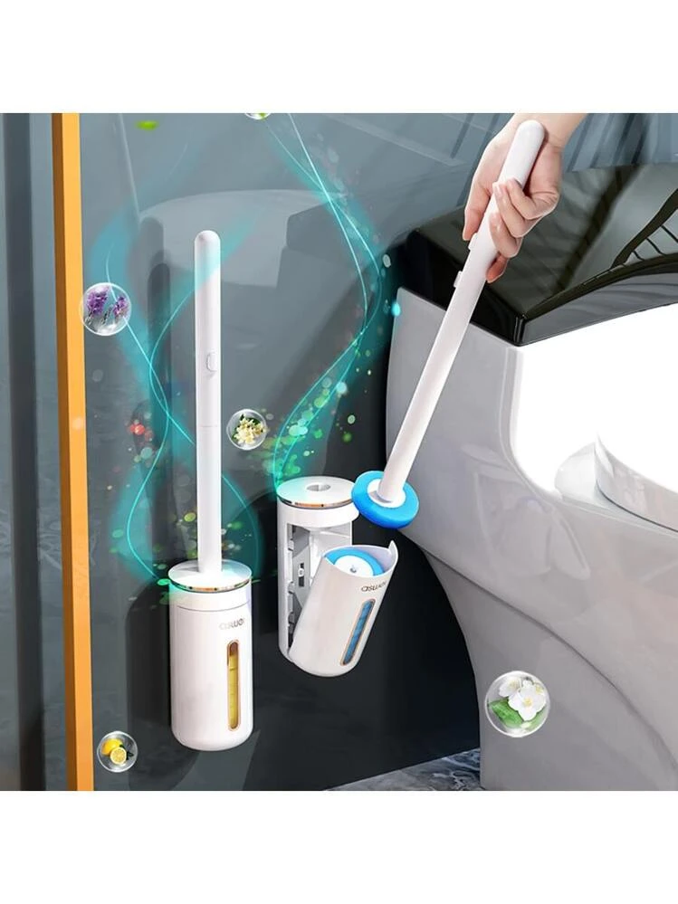 Set Scopino Per WC Con Supporto Antigoccia – Manico Lungo Antiscivolo E Setole Resistenti – Colore Grigio