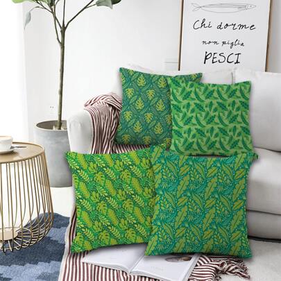4pcs Green American Style Leaf Printed Pillowcases, Home Sofa Decor, Pillow Insert Not Included