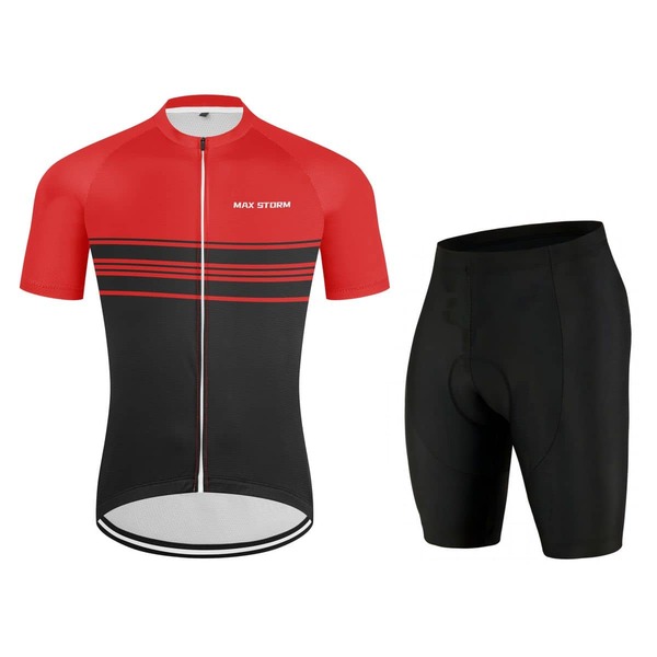 Max Storm Men's 3D printed cycling Jersey set Bicycle clothes breathable quick dry reflective strip Shorts mountain bike shirts bicycle Red Black