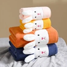 1 Set de conejo Toalla Set toallas de baño , 3d con bordado largo oreja conejo forro polar coral grueso suave absorbente adecuado para mujeres casa usar baño - conejo/rosa - Ver 3