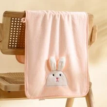 1 Set de conejo Toalla Set toallas de baño , 3d con bordado largo oreja conejo forro polar coral grueso suave absorbente adecuado para mujeres casa usar baño - conejo/rosa - Ver 7