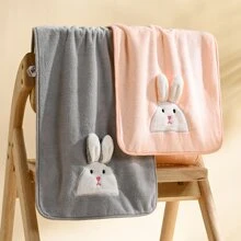 1 Set de conejo Toalla Set toallas de baño , 3d con bordado largo oreja conejo forro polar coral grueso suave absorbente adecuado para mujeres casa usar baño - conejo/rosa - Ver 8