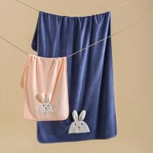 1 Set de conejo Toalla Set toallas de baño , 3d con bordado largo oreja conejo forro polar coral grueso suave absorbente adecuado para mujeres casa usar baño - conejo/rosa - Ver 9