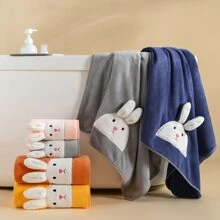 1 Set de conejo Toalla Set toallas de baño , 3d con bordado largo oreja conejo forro polar coral grueso suave absorbente adecuado para mujeres casa usar baño - conejo/rosa - Ver 11