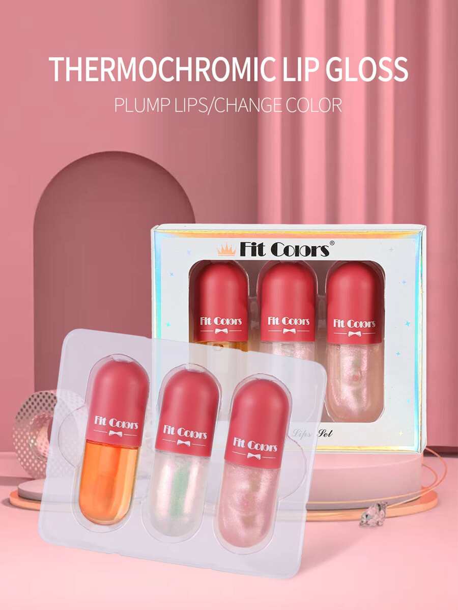 Fit Colors Color Changing Lip Gloss Set, 3Pcs Lip Liquid Partial Pearl ...