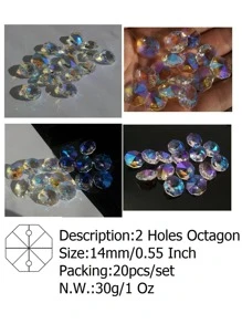 20入組14mm 2孔水晶ab色玻璃八邊形珠子/玻璃珠子,適用於吊燈吊飾替換/婚禮裝飾/節日裝飾/窗戶裝飾/聖誕樹裝飾/ Diy掛飾 - 無色 - 查看 2