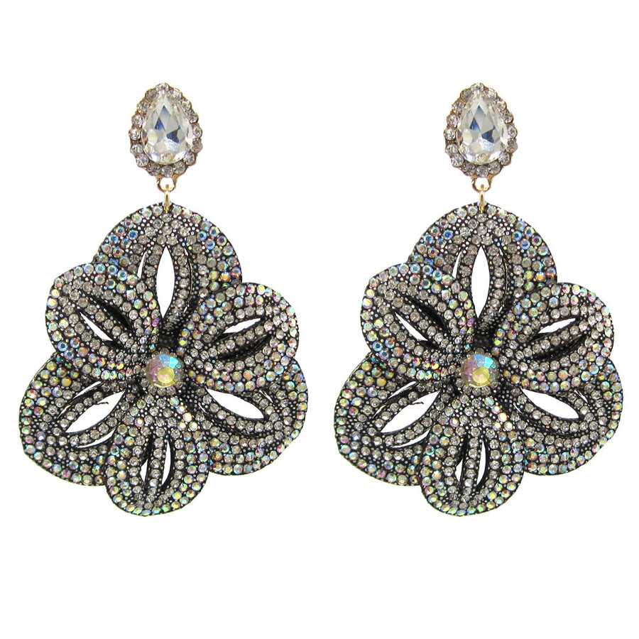 1 Pair Fashionable Delicate Rhinestone Flower Pendant Earrings, Bohemian Women's Jewelry For Daily Wear - White - View 1