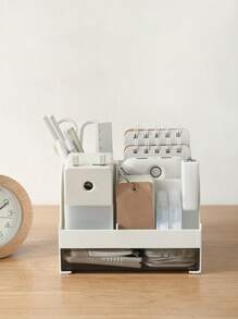 1個白色桌面整理收納盒,多功能桌上梳妝台化妝品收納櫃帶抽屜珠寶盒 - 白色 - 查看 4