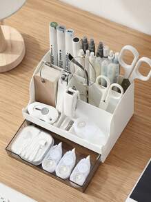 1個白色桌面整理收納盒,多功能桌上梳妝台化妝品收納櫃帶抽屜珠寶盒 - 白色 - 查看 3