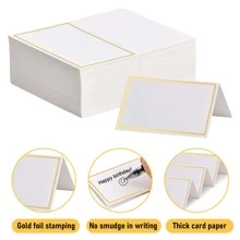 餐位卡一包 100 張餐位卡名片空白餐位卡生日名片帶金箔邊緣白色名片適合婚宴晚餐 - 白色 - 查看 6