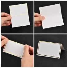 餐位卡一包 100 張餐位卡名片空白餐位卡生日名片帶金箔邊緣白色名片適合婚宴晚餐 - 白色 - 查看 5