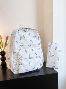 Solid Colour Simple Style Large Capacity Backpack For Travel, School, Or Daily Use, For Women, Students - Multicolor - View 4