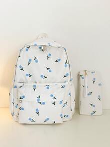 Solid Colour Simple Style Large Capacity Backpack For Travel, School, Or Daily Use, For Women, Students - Multicolor - View 2