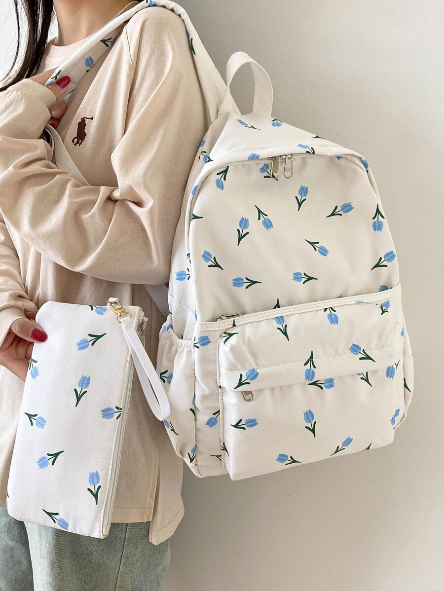 Solid Colour Simple Style Large Capacity Backpack For Travel, School, Or Daily Use, For Women, Students - Multicolor - View 1