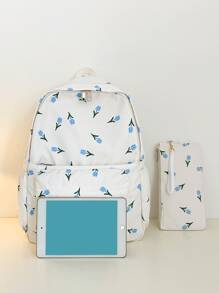 Solid Colour Simple Style Large Capacity Backpack For Travel, School, Or Daily Use, For Women, Students - Multicolor - View 3