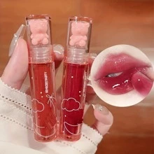 Jalea de brillo de labios con brillo similar a un espejo y una linda decoración de oso, de larga duración, a prueba de manchas, hidratante, a todo color, formador de película transparente