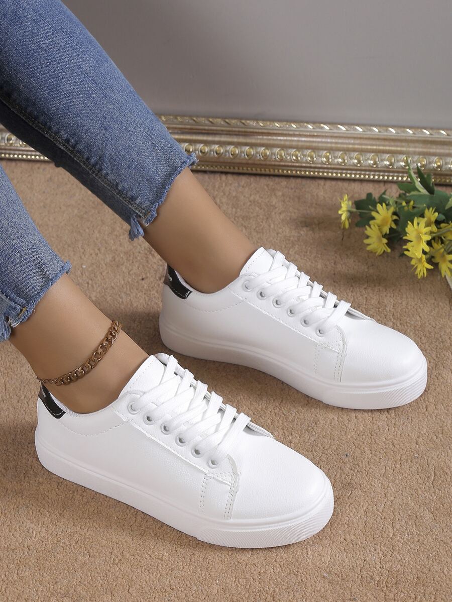 Mùa Xuân Hàng Mới Của phụ nữ Giải trí Và Thể thao Lace-up Trắng Giày dép , Thích hợp Đối với Sinh viên - màu đen - Xem 1