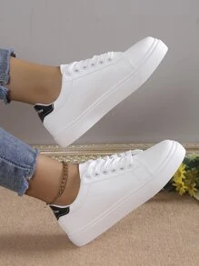 Mùa Xuân Hàng Mới Của phụ nữ Giải trí Và Thể thao Lace-up Trắng Giày dép , Thích hợp Đối với Sinh viên - màu đen - Xem 3
