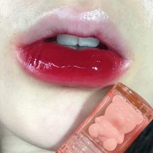 Jalea de brillo de labios con brillo similar a un espejo y una linda decoración de oso, de larga duración, a prueba de manchas, hidratante, a todo color, formador de película transparente