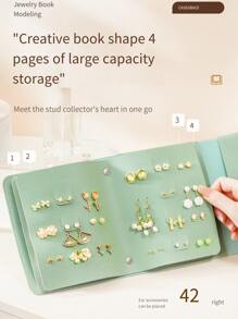 Neue Ohrstecker Ohrringe Schmuck Aufbewahrungsbox Im Buchstil Tragbares Schmuckkästchen Zur Aufbewahrung Von Verschiedenen Ohrringen Für Mädchen - Grün - Übersicht 2