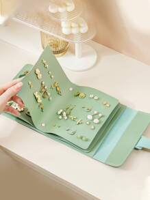 Neue Ohrstecker Ohrringe Schmuck Aufbewahrungsbox Im Buchstil Tragbares Schmuckkästchen Zur Aufbewahrung Von Verschiedenen Ohrringen Für Mädchen - Grün - Übersicht 3