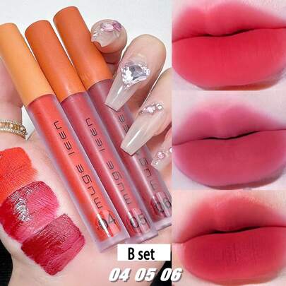 MUGE LEEN 3入組/套啞光絲絨唇彩禮物盒,包括3不同顏色