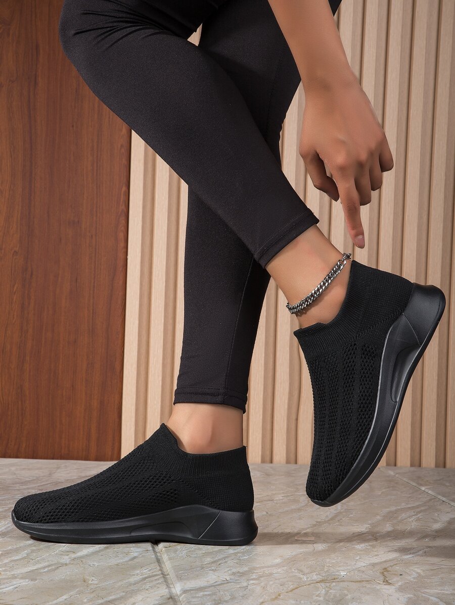 女性一腳蹬休閒運動鞋跑步鞋,輕便,柔軟的,,透氣,時髦,全黑 - 黑色 - 查看 1