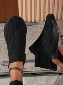 女性一腳蹬休閒運動鞋跑步鞋,輕便,柔軟的,,透氣,時髦,全黑 - 黑色 - 查看 2